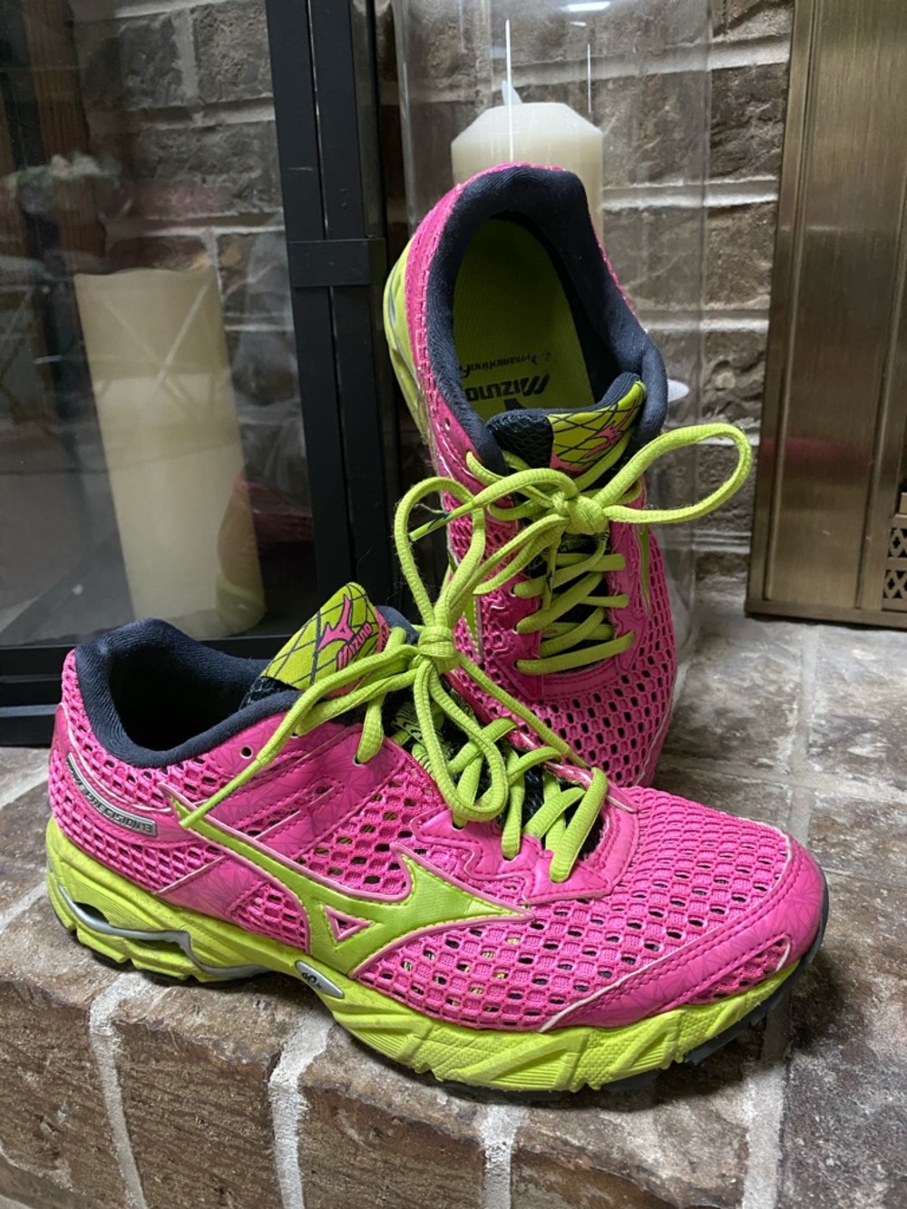 MIZUNO Wave Precision 13 Running Shoes Pink and Lime Women’s Athletic Sneakers